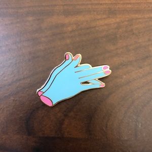 Wolf Dog Shadow Puppet Hands Teal and Pink Pin